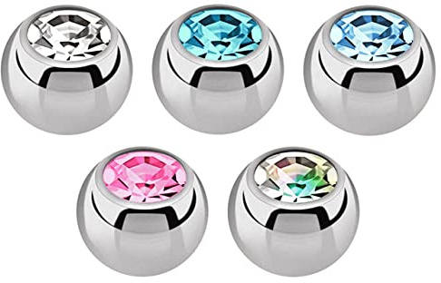 Piercing Verschluss Stahl Kugel Set, 5 x Steinkugeln