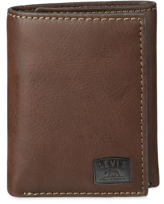 Levi's Men's Trifold Wallet-Sleek and Slim Includes Id Window and Credit Card Holder, Brown Stitch, One Size