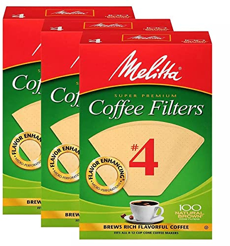 Melitta Cone Coffee Filters, Natural Brown #4, 300Count (Pack Of 3)