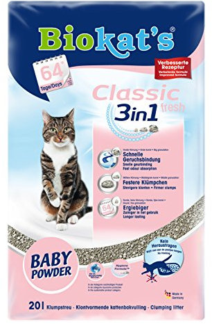 Biokat's Katzenstreu Classic Fresh 3 in 1 Babypuderduft, 1 Packung (1 x 20 L)