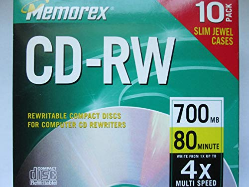 CD-RW 1 x -4 x, 80 min/700Mb, DE Marque W/fin Jewel Cases, 10/PK, vendu comme 1 colis
