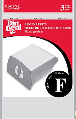 Dirt Devil Vacuum Cleaner Bags for Canister Vacs, Pack of 3, White, Style F, Microfresh Filtration, Part # 3200147001, Dirt Devil Vacuum Bags Refill
