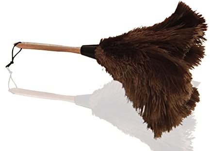 35cm 14'' Premium Quality Genuine Ostrich Feather Duster – Attracts Dust Particles - Thick Soft Feathers - Durable Ergonomic Wooden Handle – Easy Efficient Dusting - 100% Money Back