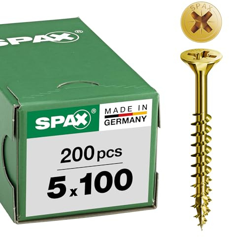 SPAX Universalschraube, 5,0 x 100 mm, 200 Stück, Kreuzschlitz Z2, Senkkopf, Teilgewinde, 4CUT, YELLOX A2L, 1081020501005, Gelb Verzinkt