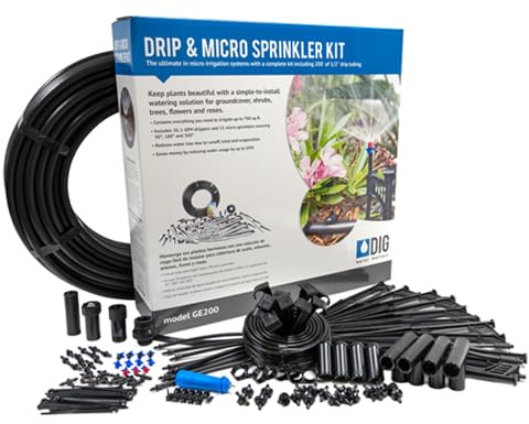 DIG GE200 Drip & Micro Sprinkler Kit - Versatile 122-Piece Set for Diverse Gardens, Ideal for Efficient Watering