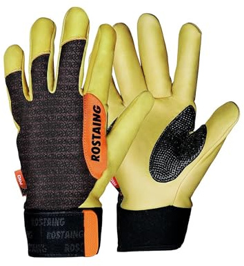 ROSTAING Gants RAMEAU - Paire de Gants en Cuir pour la Taille - Tous les Travaux de Taille Intensive en Milieu Sec et Humide - Cuir Traité Hydrofuge et Tanné en France - Excellent Maintien du Sécateur