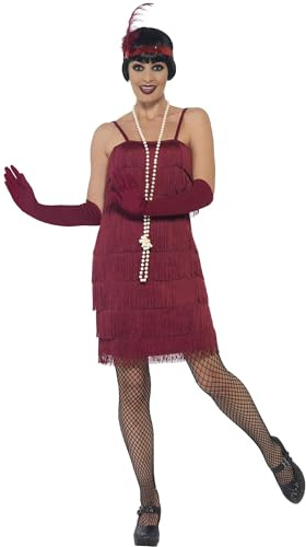 Smiffys Costume jeune fille délurée années 20, Rouge, avec robe courte, bandeau et gants Halloween