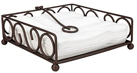 Napkin Holder For Table, By Home Basics (Bronze) | Napkin Holders For Kitchen | Scroll Design Table Napkin Holder with Stopper Medium