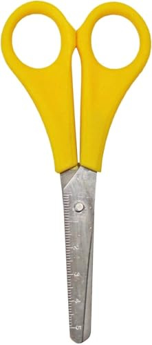 Kinderschere für Linkshänder - Schere Schule 1. Klasse - Bastelschere Kinder Kinderscheren - Scheren mit Stumpfer Spitze - Lernschere mit Skala - Linkshänderschere - abgerundete Spitzen (gelb)