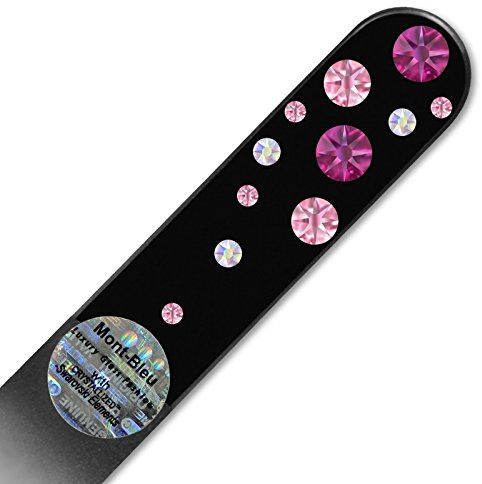 Mont Bleu Glasnagelfeile von Hand dekoriert mit Swarovski Elements - geliefert in einer Hülle aus schwarzem Samt - Echtem gehärteten Glas