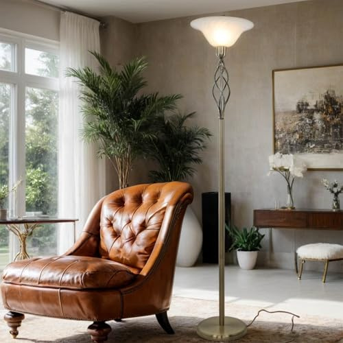 Licht-Erlebnisse Elegante Stehleuchte in messing Höhe 179cm, E27 max. 60W, Stehlampe für Wohnzimmer Schlaf und Esszimmer LED geeignet