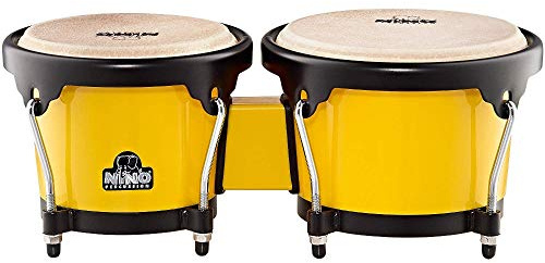 Nino Percussion Molded Bongo Plus, Gelb (NINO17Y-BK) | Musikinstrument für Kinder ab 5 Jahren, 2 Handtrommeln, 6,5 und 7,5 Zoll, ABS Kunststoff
