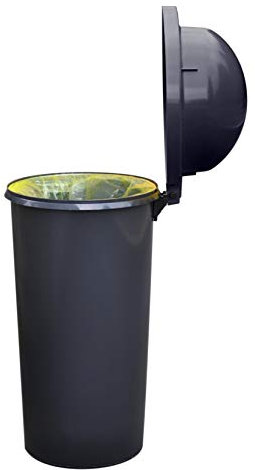 KUEFA HD 60L Müllsackständer, Mülleimer mit Scharnierdeckel und Klemm-Ring Gelber Sack, stabil, strapazierfähig, geruchsdicht, auslaufsicher, universell einsetzbar (Grau)