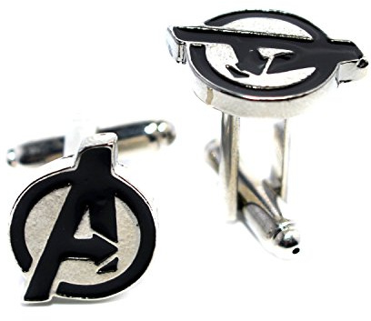 The Avengers – Superhelden-Manschettenknöpfe aus Emaille, Marvel Comics, für Herren – Buchstabe A, mit Samtbox, Basismetall, blau