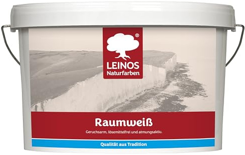 LEINOS Raumweiß 650 – natürliche Wandfarbe 10 l, matt, weiß, tropfgehemmt, sehr ergiebig, diffusionsoffen, für mineralische Untergründe, Raufasertapete & Altanstriche im Innenbereich