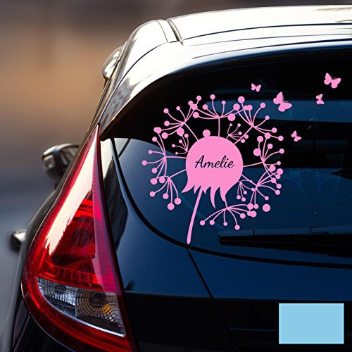 ilka parey wandtattoo-welt® Autotattoo Heckscheibenaufkleber Fahrzeug Sticker Aufkleber Baby Name Pusteblume M1865 - ausgewählte Farbe: *lichtblau* ausgewählte Größe: *S - 29cm breit x 25cm hoch*