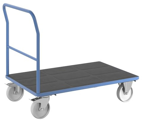 eurokraft pro | Plattformwagen mit Gitterwänden | Rohrschiebebügel, Polyamidreifen, LxB 1250 x 800 mm, lichtblau