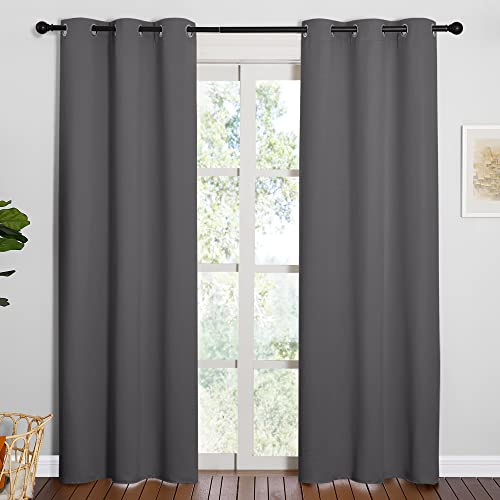 NICETOWN Noise Reducing Blackout Curtains 84 Long for Bedroom, Grey, 42 Wide, 2 Panels, Thermal Insulated Room Darkening Drapes for Home Family Decorations