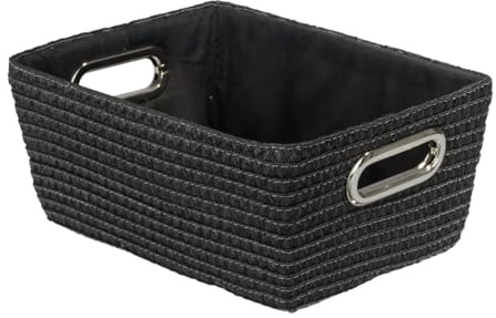 WENKO Aufbewahrungskorb Mod. Chromo eleganter Korb für Bad Küche und Haushalt mit Chromgriffen in Flecht-Optik für Badaccessoires und Küchenutensilien 28 x 12 x 19,5 cm Polypropylen Schwarz