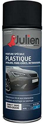 Julien Peinture Aérosol Special pour Plastique - Voitures et 2 roues - Noir Mat 400ml