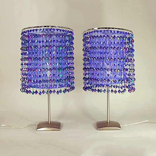2 x LED Tischleuchte Arabian Nights Lampe Fuß Nickel mit Perlenschirm inklusive Leuchtmittel E14-3Watt (blau)