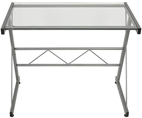 DONREGALOWEB Mesa de Ordenador de Metal y Cristal de 6mm de Grosor en Color metálico