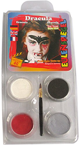 Eulenspiegel 204030 - Set motivo Drácula, 4 colores, 1 pincel, 1 instrucción, para aprox. 40 máscaras, carnaval, fiesta temática