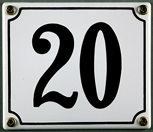 Emaille Hausnummernschild - Wählen Sie Ihre Nummer - Zahlen 1 bis 30 verfügbar - weiß/schwarz 12x12 cm und 12x14cm Hausnummer Schild (20 weiß/schwarz 12x14cm)