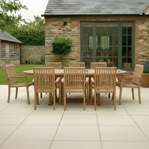 CHARLES BENTLEY Teak Oval Extendable Garden Dining Table, 180-240cm
