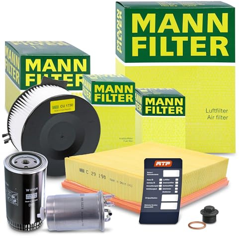 MANN-FILTER Inspektionspaket Filterset 1x Ölfilter, 1x Kraftstofffilter, 1x Luftfilter, 1x Innenraumfilter, 1x Ölablassschraube, 1x Ölwechselanhänger Kompatibel mit VW TRANSPORTER T4