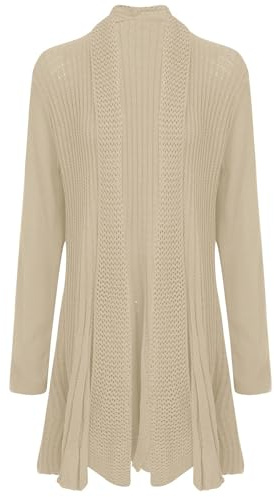 shelikes Womens Knitted Cardigan Long Full Sleeve Knitwear Cardigans Classic Solid Sweater Jacket Coat Beige