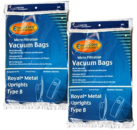 EnviroCare 6 Royal Upright Type B Vacuum Cleaner Allergy Bags, HEPA, Fits Royal Metal Upright & Hoover Lightweight Bagged, Signature Lightweight, Task Vac, 3-Pack