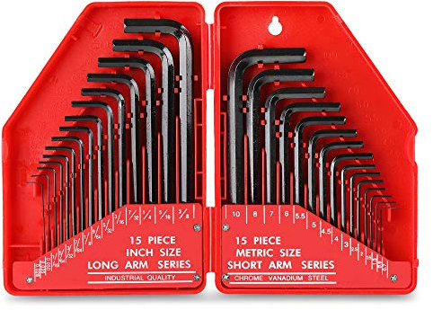 Hi-Spec 30pc Imperial & Metric Hex Allen Key Wrench Folding Set with Small & Large Sizes. Includes Mini 0.035” Up to Long 10mm