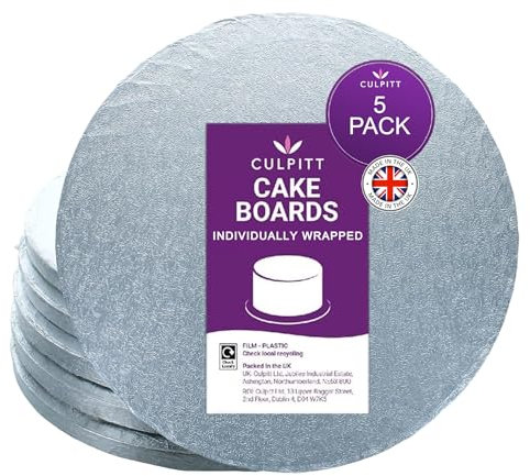 Culpitt 12 Round Silver Cake Drum Board - Pack Of 5 (Individually Wrapped)