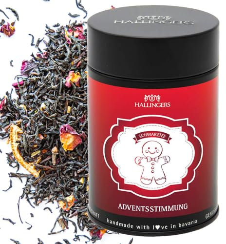 Hallingers Genuss Manufaktur Weihnachtlicher loser Schwarz-Tee mit Mandel, Orange & Nelke Geschenk zu Advent & Weihnachten|Made in Bayern