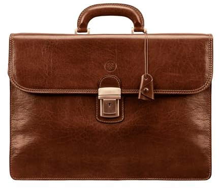 Maxwell Scott - Personalisierte Herren Luxus Leder Aktentasche - Klassische Business Laptop Tasche für 15-16“ - 3 Fächer - Handgefertigt aus italienischen Vollnarbenhäuten - The Paolo3 Cognac
