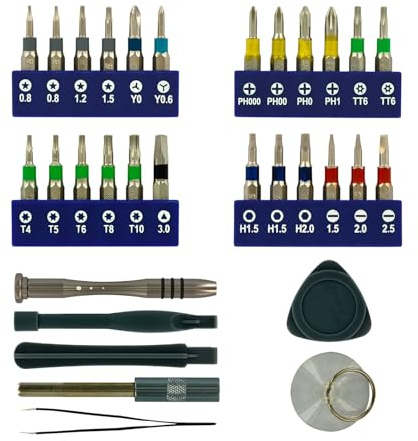 TIVOLY - Kit riparazione smartphone e tablet - 32 pezzi - Supporto per bit + Bit di precisione + Prolunga + Ventosa per schermo + Accessori di smontaggio