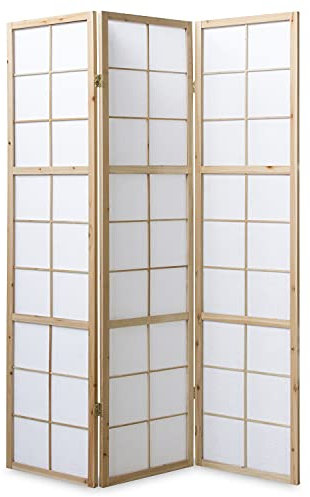 Homestyle4u 279, Paravent Raumteiler Innen 3 teilig, Holz Natur Reispapier Weiß Raumtrenner Sichtschutz Shoji Trennwand