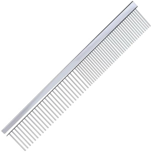 GROOM PROFESSIONAL Fine/Coarse Chrome Dog Comb 19cm - Professional Pet Grooming Comb - s - Pet Hair Comb - Widely Used By Groomers - 19cm Long with 3cm Long Teeth