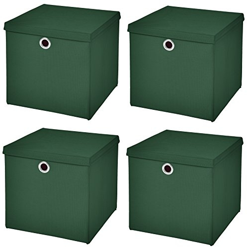 CM3 4 Stück Dunkelgrün Faltbox 28 x 28 x 28 cm Aufbewahrungsbox faltbar mit Deckel