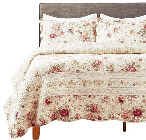 Greenland Home Antique Rose 100% Cotton Heirloom-Quality Quilt Set, 2-Piece Twin/XL, Ecru