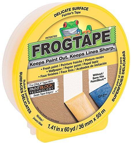 FrogTape CF 160 Ruban adhésif multi-usage avec bloc de peinture pour surfaces délicates 36 mm x 55 m Jaune (217143)