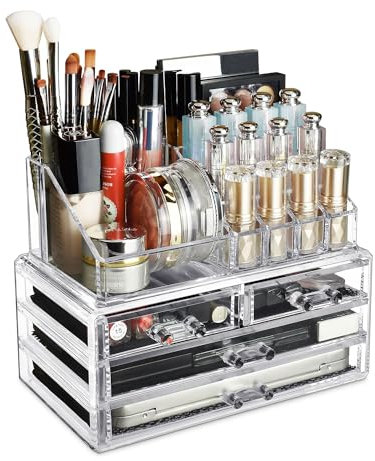 Ikee Design - Cajas de almacenamiento para joyas y cosméticos, 23,9 x 13,7 x 18,3 cm, 1 1 parte superior 4 cajones