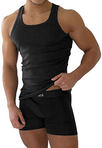 normani 4 x Tank Top schwarz - Herren Unterhemd Feinripp (glatt) - 100% gekämmte Baumwolle Einlaufvorbehandelt - original Exclusive