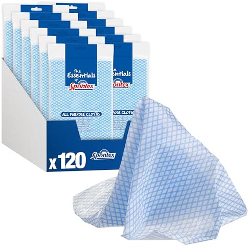 Spontex The Essentials All Purpose Cleaning Cloths | Versatile & Reusable Dish Cloths | 12 x 10 Pack (120 Total)
