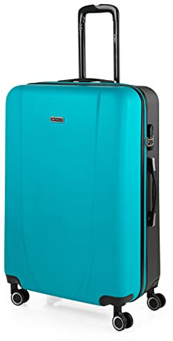 ITACA - Bagaglio A Mano Rigido Leggero Bagaglio A Mano 55X40X20 con 4 Ruote Silenziose Trolley Cabina Estensibile Viaggio Aereo Ergonomico Durevole. Compatibile Ryanair, Turchese/antracite