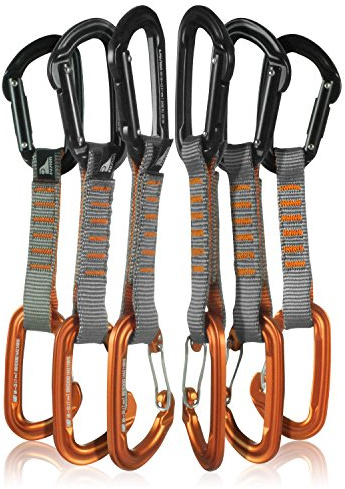 Quickdraw Set with Wire Gate Carabiner, 6-Pack, 11cm, Orange/Black