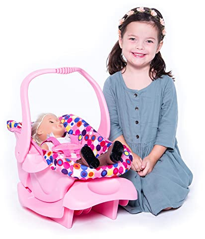 Joovy Toy Car Seat Baby Doll Carrier Featuring Crash-Tested Latch System for Safety, Machine-Washable Cover for Easy Cleaning, and Five-Point Harness - Fits Dolls 12” to 22”, Pink