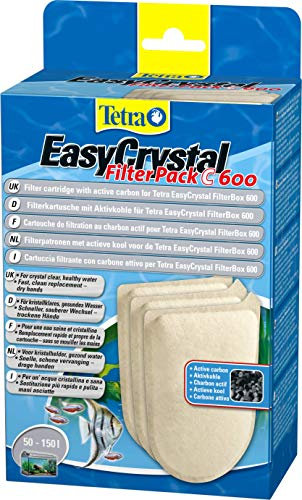 Tetra EasyCrystal Filter Pack C600 Filterpads mit Aktivkohle, Filtermaterial für EasyCrystal Innenfilter, geeignet für Aquarien von 50-150 Liter, 3 Stück