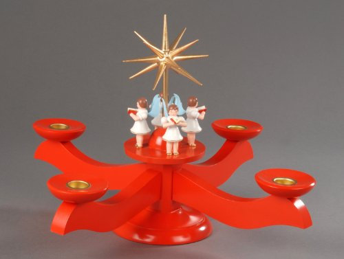 Albin Preißler - Seiffener Kunsthandwerk - Adventsleuchter, rot - 4 stehende Engel